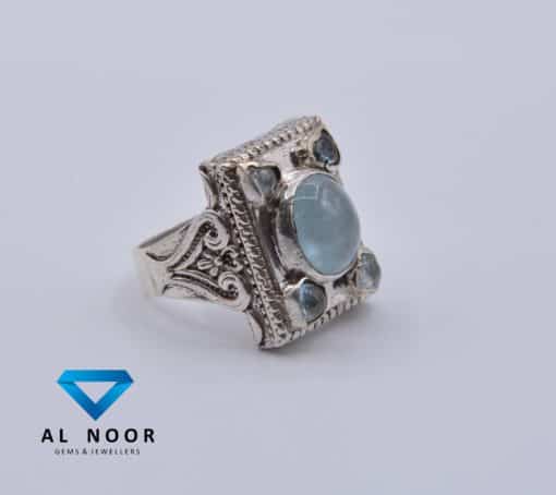 Silver ring for men with aquamarine